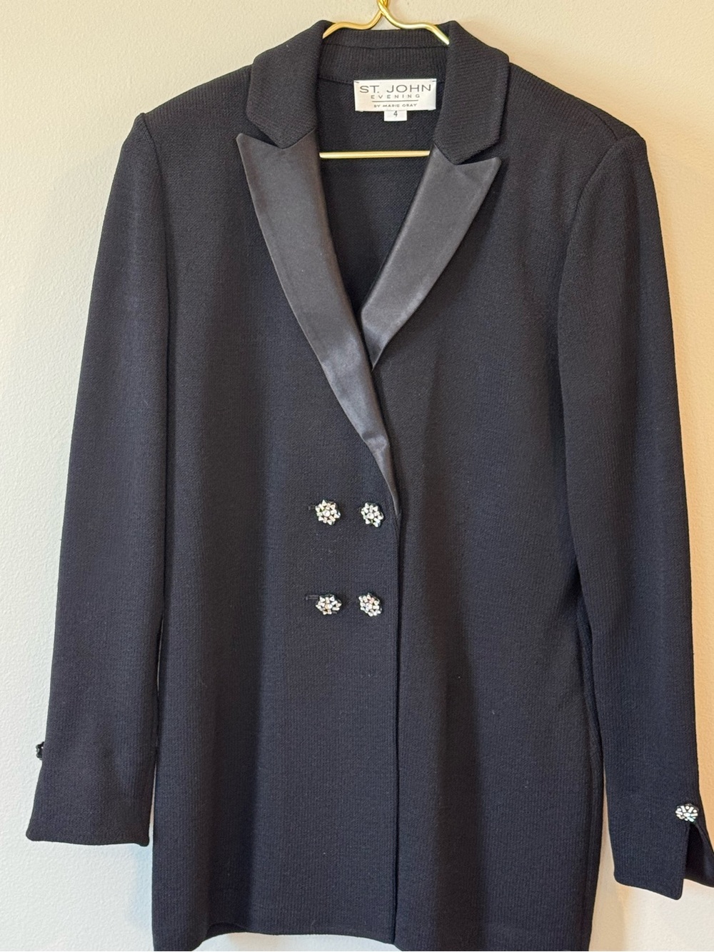 St John Evening Marie Gray Santana Knit Rhinestone Buttons Blazer Sweater 4 Navy